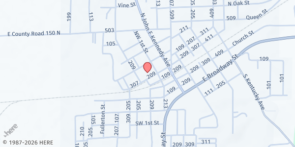Map showing Loogootee United Methodist Church Food Pantry at 208 W Main St, Loogootee, IN