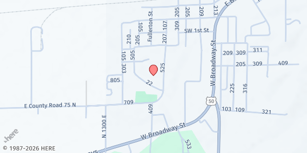 Map showing St. Vincent De Paul & Community Food Bank at 516 Park St, Loogootee, IN