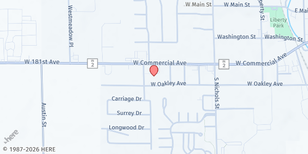 Map showing Trinity Lutheran Church at 631 W. Commercial Ave, Lowell, IN