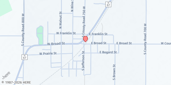 Map showing Lyons First United Methodist Church at 150 East Broad St, Lyons, IN