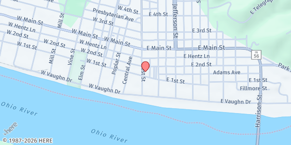 Map showing Jefferson County House of Hope at 100 E. 2nd St., Madison, IN