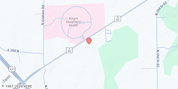 Map showing North Madison Christian Church at 1400 E. State Rd. 62, Madison, IN