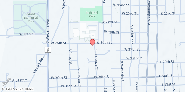 Map showing Greater Second Baptist Church at 705 W 26th, Marion, IN