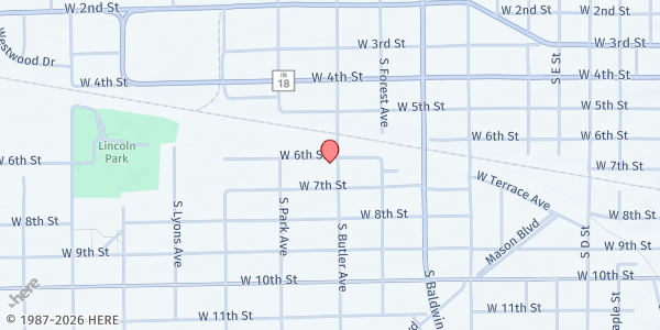 Map showing Morning Star Missionary Baptist Church at 1603 W 6th St, Marion, IN