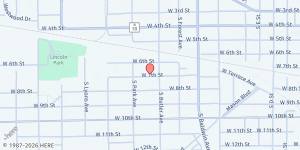 Map showing Morning Star Missionary Baptist Church at 1612 W. 7th St., Marion, IN
