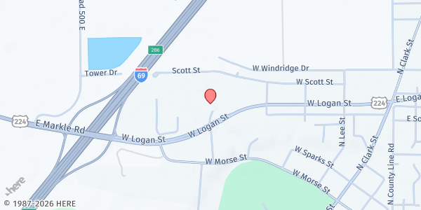 Map showing TurnPointe Community Church at 500 W. Logan St., Markle, IN