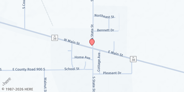 Map showing Markleville Food Pantry at 32 State St., Markleville, IN