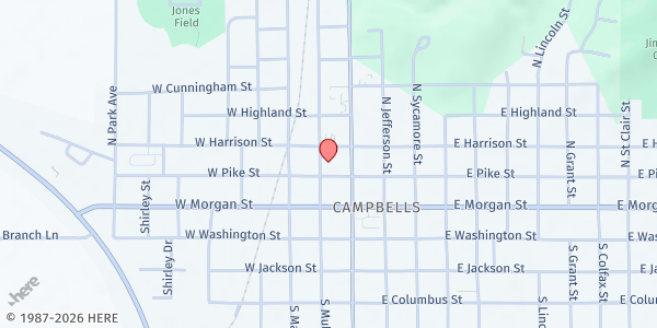 Map showing Churches In Mission Martinsville at 60 W Pike St, Martinsville, IN