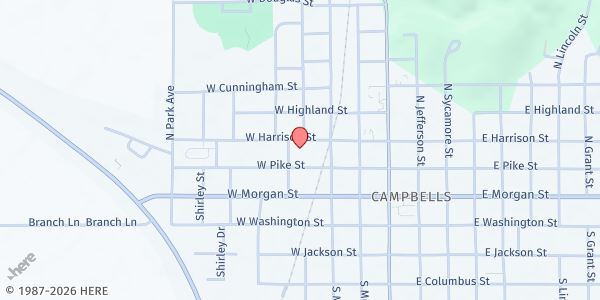 Map showing Comm.Service Center/Wellspring at 301 W Harrison St, Martinsville, IN