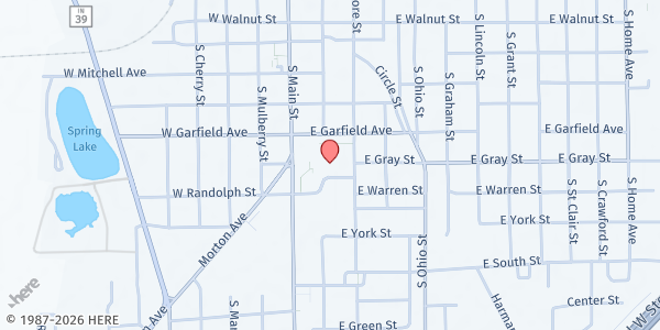 Map showing John R. Wooden Middle School Pantry at 109 E Garfield Ave, Martinsville, IN