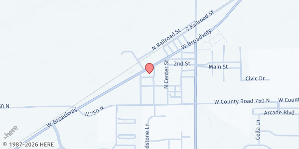 Map showing McCordsville UMC at 6247 W. Broadway, McCordsville, IN