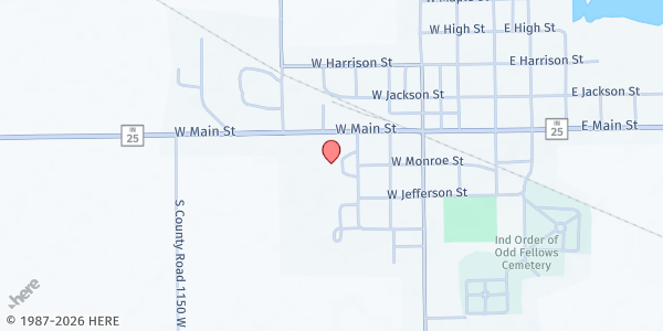 Map showing First Baptist Church at 206 S. Oak St., Mentone, IN