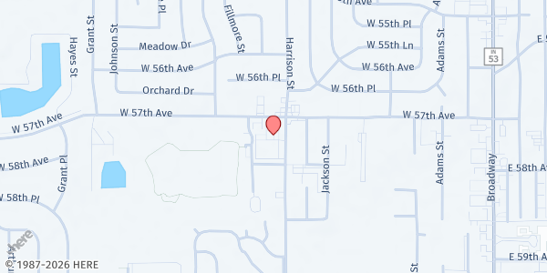 Map showing Christian Revival Center at 805 W. 57th Ave, Merrillville, IN
