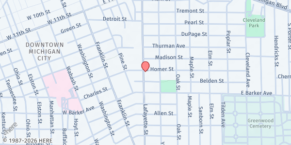 Map showing Franciscan Health Michigan City Fresh Start Market at 301 Homer Street, Michigan City, IN