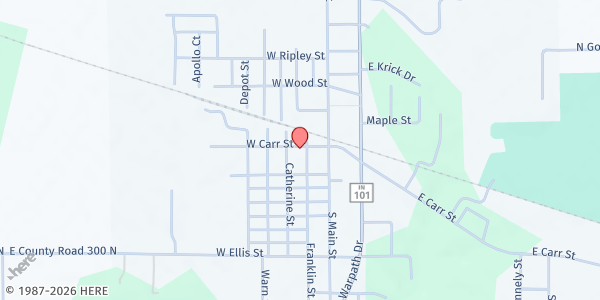 Map showing Milan Community Emergency Relief at 203 S. Main St., Milan, IN