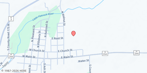 Map showing Milroy Community Food Pantry at 300 N. Walnut St., Milroy, IN