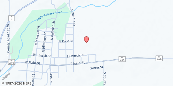 Map showing Milroy Elementary: Milroy Community Food Pantry, Inc. at 300 N Walnut St, Milroy, IN