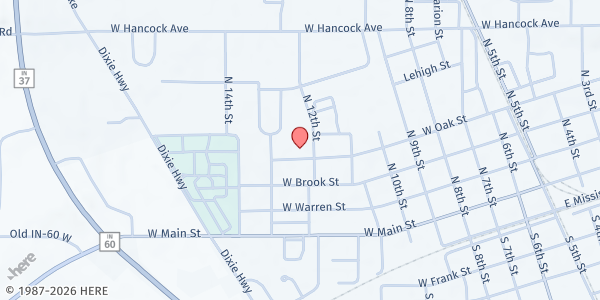 Map showing Mitchell First Church of God at 405 N. 12th St., Mitchell, IN