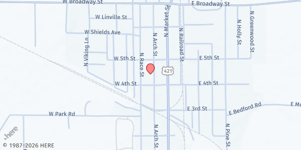 Map showing First Baptist Church of Monon at 408 N. Arch St., Monon, IN