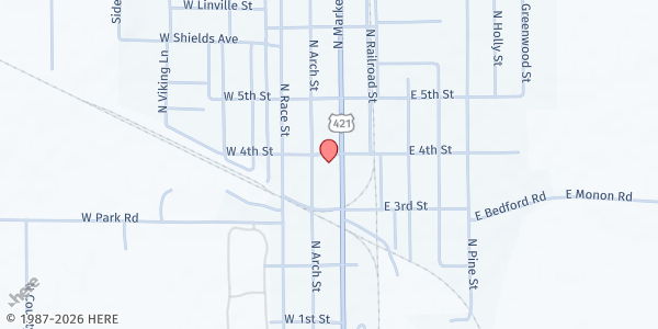 Map showing Monon Food Bank (FBC) at 326 N. Market St., Monon, IN