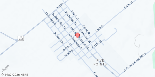 Map showing Blue Jeans Community Center at 1242 Main St., Monroe City, IN