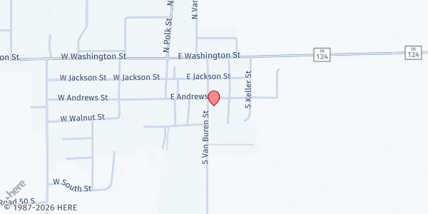 Map showing The Lighthouse - Bread of Life Food Pantry at 201 S. Van Buren St., Monroe, IN