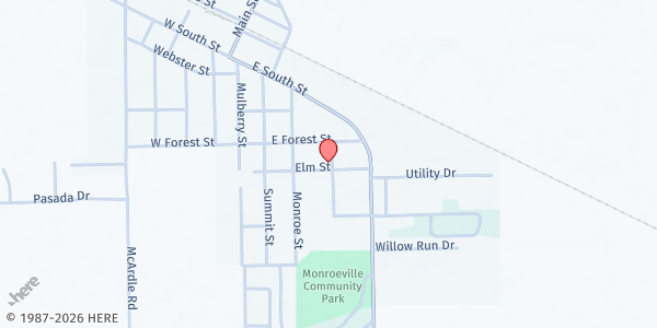 Map showing Monroeville Church of the Nazarene at 311 Elm St, Monroeville, IN