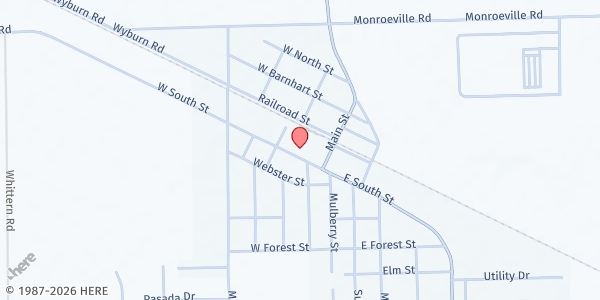 Map showing Monroeville United Methodist Church at 204 W South St, Monroeville, IN