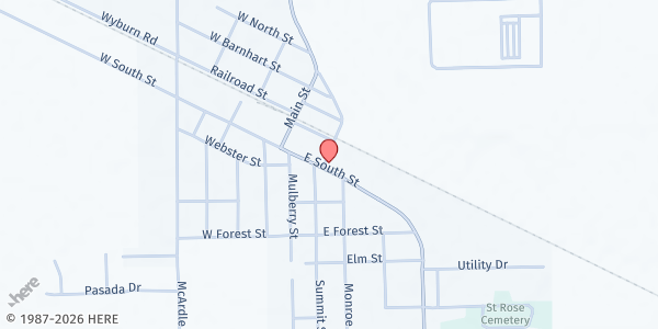 Map showing St. Mark's Lutheran Church at 201 E South St, Monroeville, IN