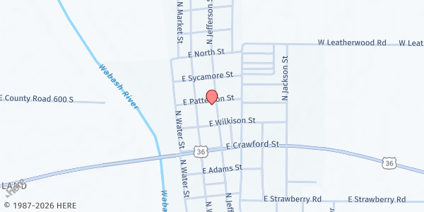 Map showing Montezuma Christian Church at 1081 N. Jefferson St., Montezuma, IN