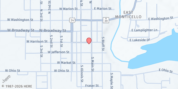 Map showing Food Finders Mobile- Monticello United Methodist Church at 200 S Main St, Monticello, IN