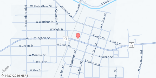 Map showing CFS Montpelier Pantry - Montpelier Church of Christ at 206 W. Huntington St., Montpelier, IN