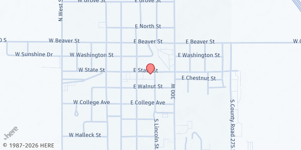 Map showing Faith Harvest Food Pantry at The River Church at 223 E. State St., Morocco, IN