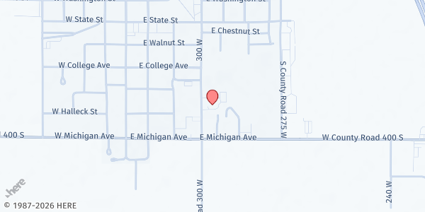 Map showing Food Finders Mobile- Morocco Community Building at 409 S. Polk Street, Morocco, IN