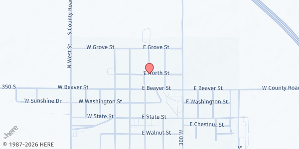 Map showing Newton County Community Services at 102 E. State St., Morocco, IN