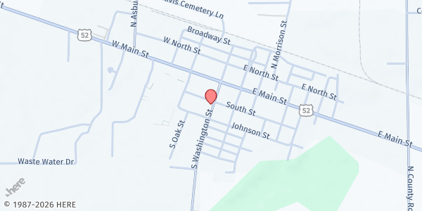 Map showing Gleaners Mobile Pantry - Morristown Christian Church at 209 S. Washington St., Morristown, IN