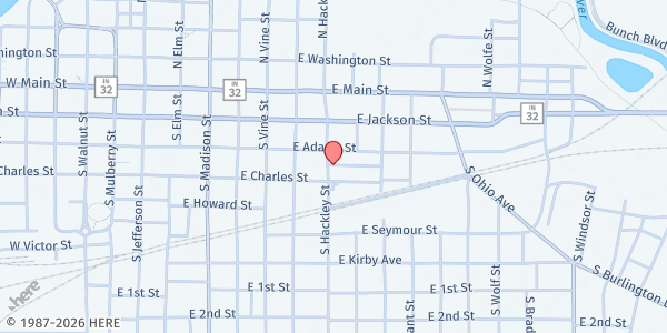 Map showing Deacon's Pantry at 310 S. Hackley St., Muncie, IN