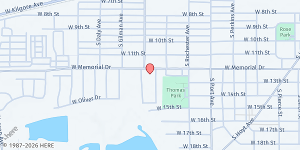 Map showing Forest Park Church of the Nazarene at 2105 W. Memorial Dr., Muncie, IN