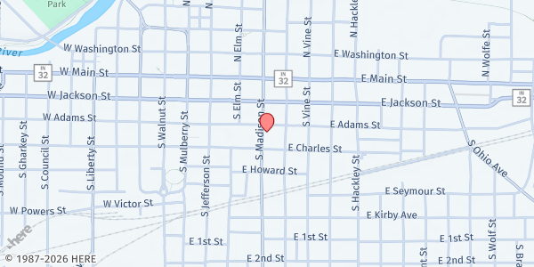 Map showing Grace Episcopal at 300 S. Madison St., Muncie, IN