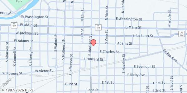Map showing Grace Episcopal Church at 300 S. Madison St., Muncie, IN