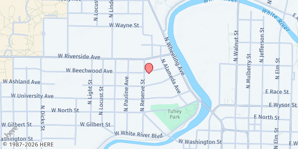 Map showing Grace Evangelical Lutheran Church at 610 N. Reserve St., Muncie, IN