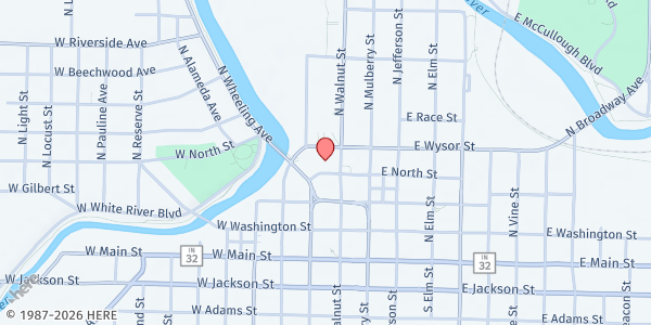 Map showing Heart of Indiana United Way - Muncie Office at 400 N High St Suite 300, Muncie, IN