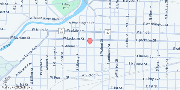 Map showing High Street UMC at 219 S High St, Muncie, IN