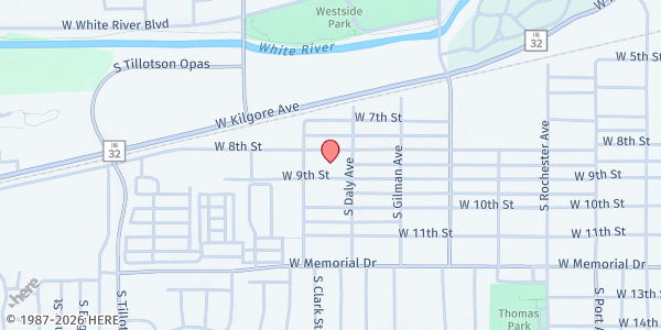 Map showing OFP - Muncie Delaware County Senior Center at 2517 W 8th St, Muncie, IN