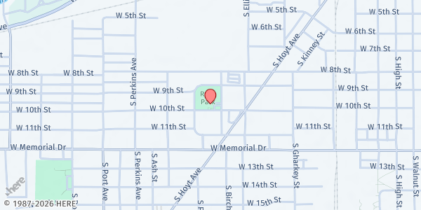 Map showing Ross Community Center at 1110 W. 10th St., Muncie, IN