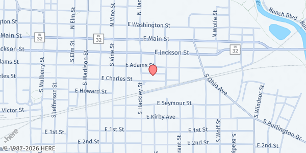 Map showing Soup Kitchen of Muncie, Inc. at 920 E Charles St, Muncie, IN
