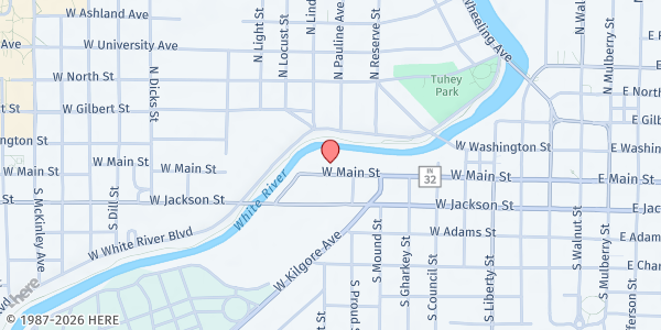 Map showing The Jar Church at 920 W Main St, Muncie, IN