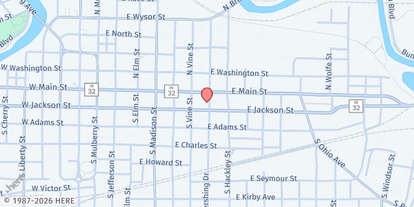 Map showing The Robert Hunt Center at 115 S Pershing, Muncie, IN