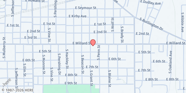 Map showing True Vine Church at 1205 E Willard St, Muncie, IN