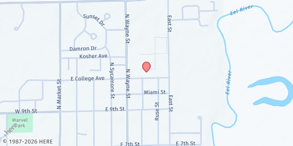 Map showing Acorns Campus Pantry (Manchester University) at 604 E. College Ave, N. Manchester, IN